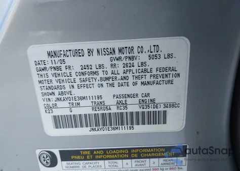 2006 Infiniti M35 Sport z USA, uszkodzony, nr VIN JNKAY01E36M111195